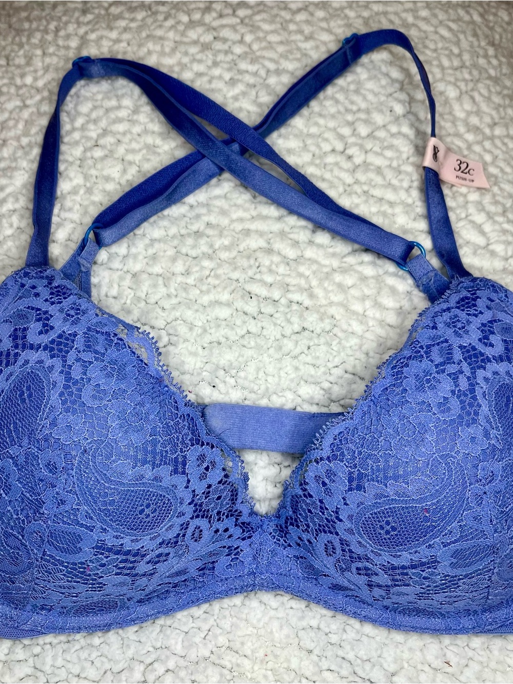 Victoria's Secret Purple Lace Push-Up Bra with Crisscross Straps